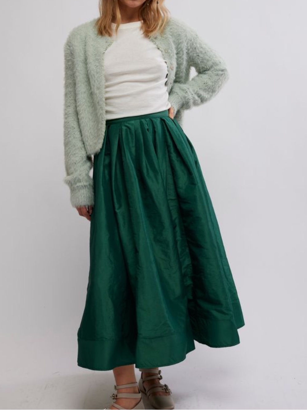Free People Deep Emerald Maxi Gathered Skirt